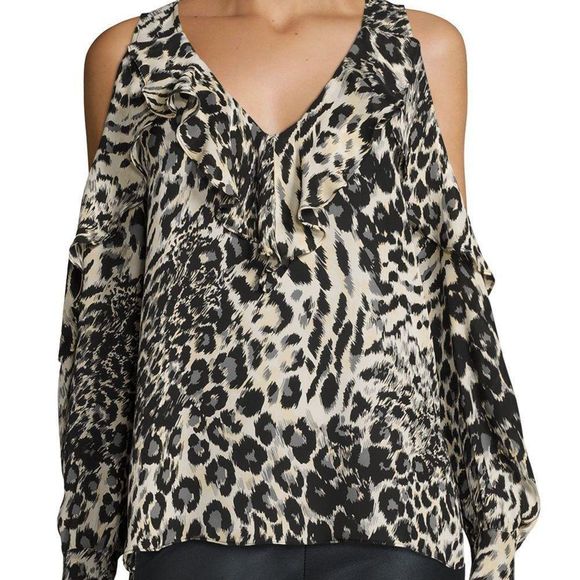 Parker Roland silk leopard cold shoulder blouse